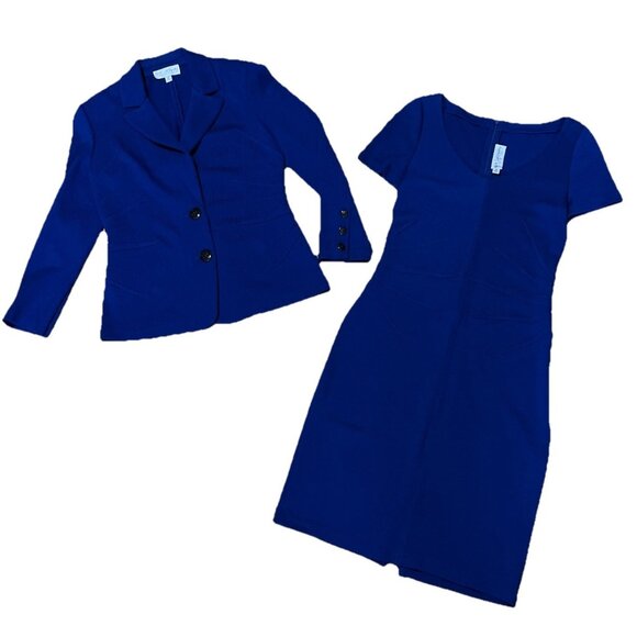 St John Collection Knit Blue Violet Women’s Size 8 Dress & Jacket Zipper Slit - Picture 1 of 10